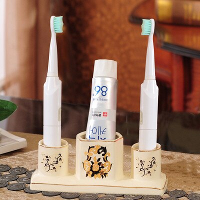 Juego de cerámica para baño, soporte y taza para cepillo de dientes, con bandeja, lavabo, par de cepillos de dientes eléctricos, 4 piezas: Style 8