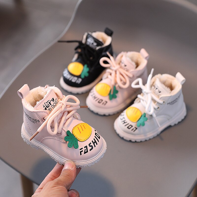 Botas Martin para niñas, zapatos de fondo suave para niños pequeños, botas de algodón cálidas de lana para exteriores, otoño e invierno,