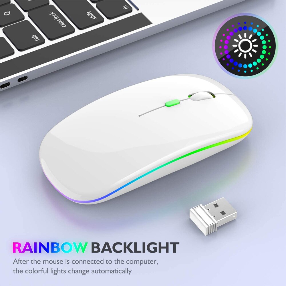 Mouse Wireless USB ricaricabile Mouse RGB compatibile con Bluetooth Mouse ergonomico silenzioso con retroilluminazione per PC portatile ipad