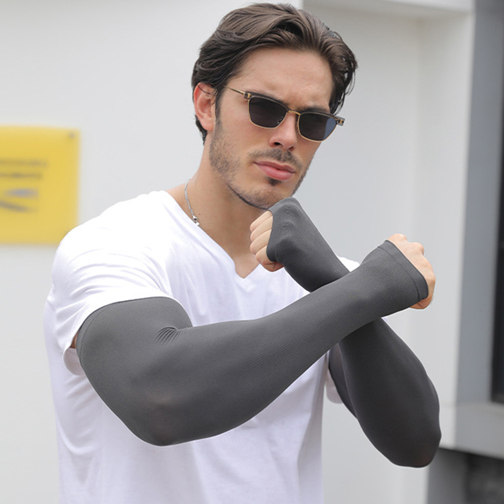 1 Paar Sommer-Sonnenschutz-Ärmel aus Eisseide für Herren, Übergröße, Armschutz, UV-Schutz, Handschuhe, Armstulpen, schnell trocknend, Armwärmer