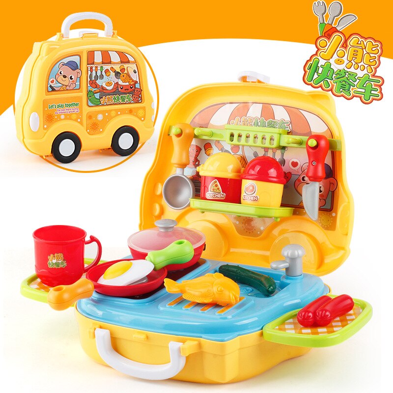 Fahrzeug Modelle Hand Arzt einstellen Kosmetik fallen Küche Spielen Haus Spielzeug Pädagogisches Geschirr Reise Eine Gepäck Mit Rolle: Bär chu Fang che