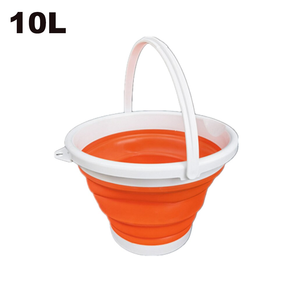 10L Collapsible Bucket 2.6 Gallon Foldable Portable Cleaning Silicone Bucket Space Saving Car Bucket for Garden Camping Fishing: White-Orange 10L