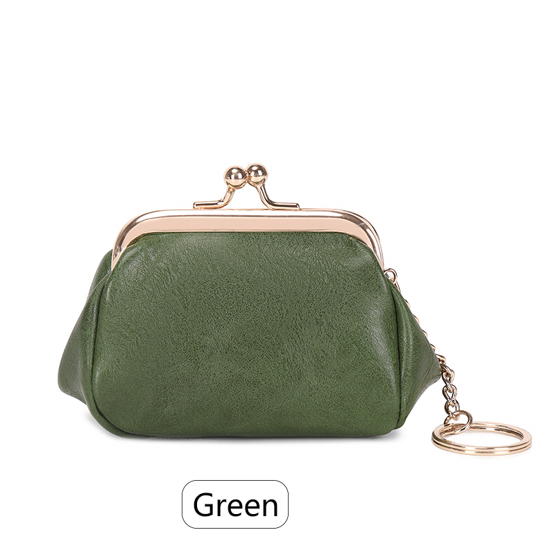 Mini bolsa de moedas retrô com clipe de bloqueio, bolsa de armazenamento portátil diária e fofa para meninas, bolsa de chave simples de cor sólida: Verde