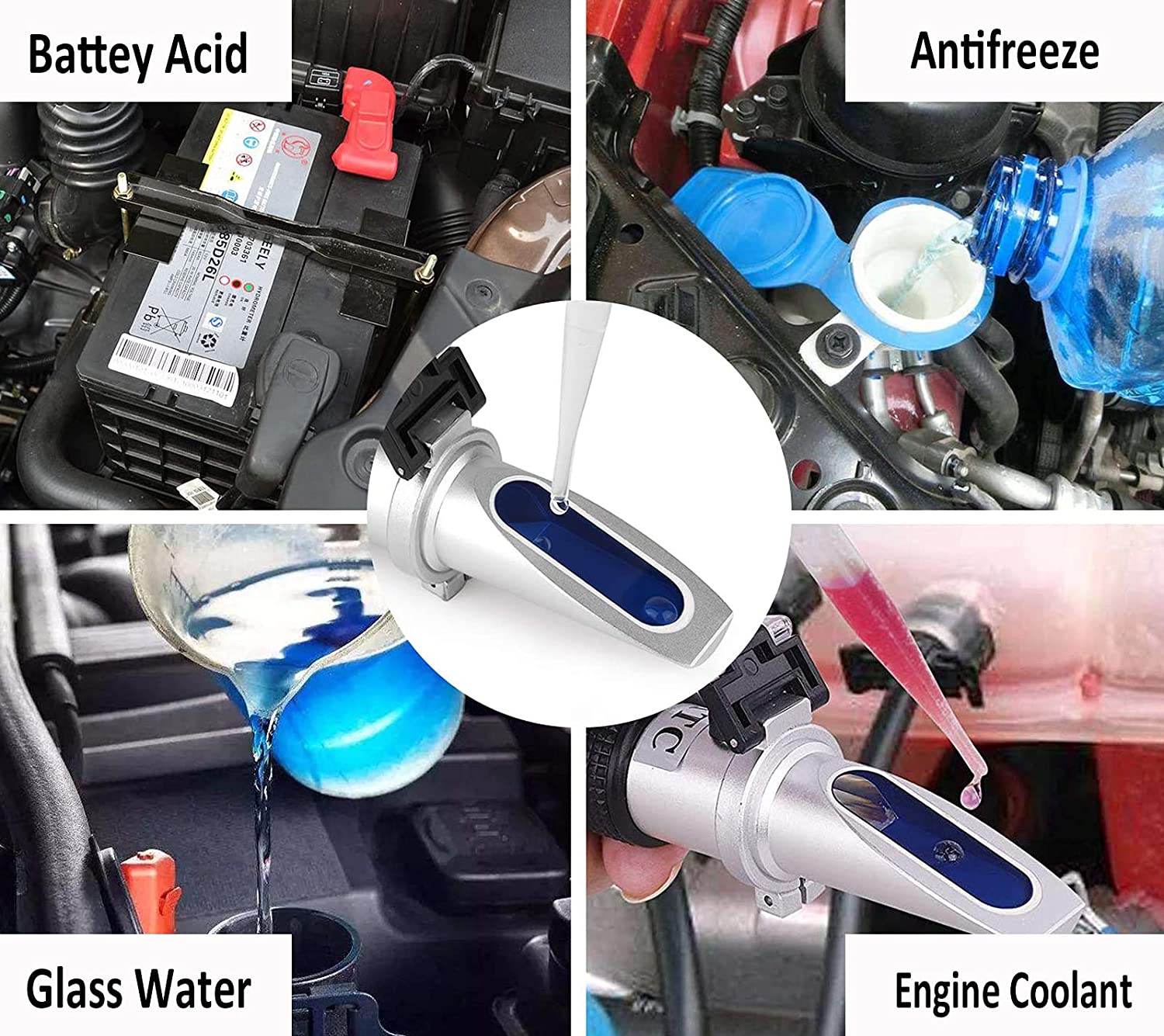 4-in-1 Anti-Freeze Refractometer Freezing Point Automobile Antifreeze System Battery Fluid Glycol Coolant Antifreeze Tester