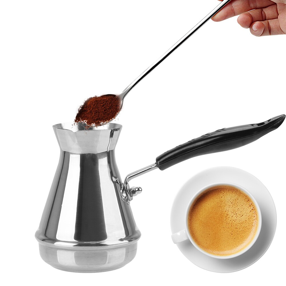 Café turco olla de acero inoxidable utensilios para café Europea mango largo maceta Moka derretir mantequilla olla cocina herramientas