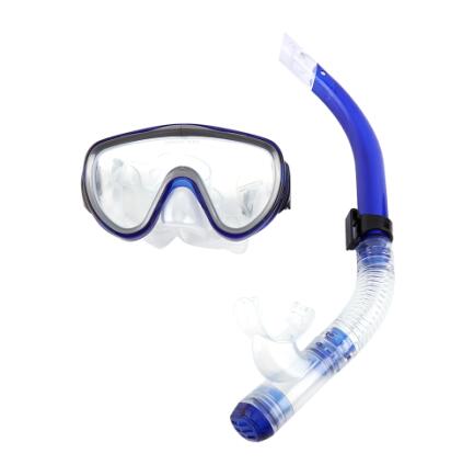 Diving Mask Snorkel Kit Swimming Scuba Tempered Glass Breathing Tube Silicone Mouthpiece Semi-dry Underwater Swim Mask Kit: Blue