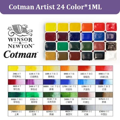 Handmade 24 Color 1ML Watercolor Set Artist Painting Watercolors Art Supplies Sample Trial Pack Metal Palette: Cotman 24
