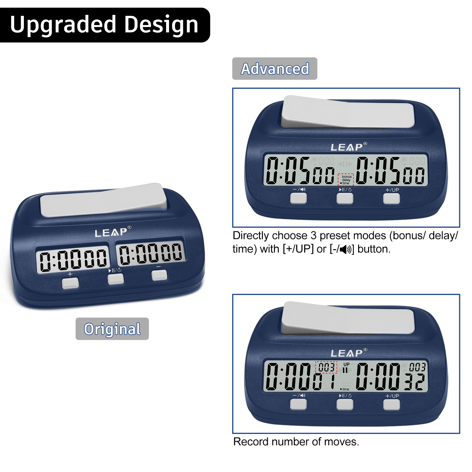 LEAP Chess Clock Digital Chess Timer Chess Clock Timer with Time Bonus Delay and Alarm Features for I-GO