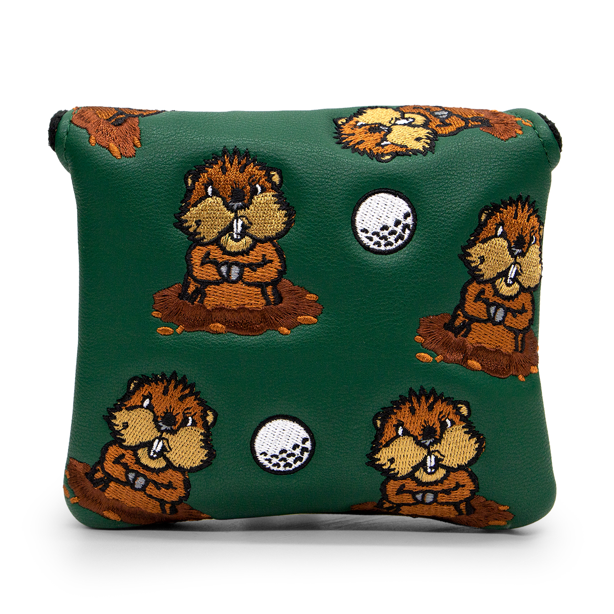 Green Leather Groundhog Golf Driver Fairway Wood Hybrid/UT Headcover Club Head Cover Embroidery: light yellow