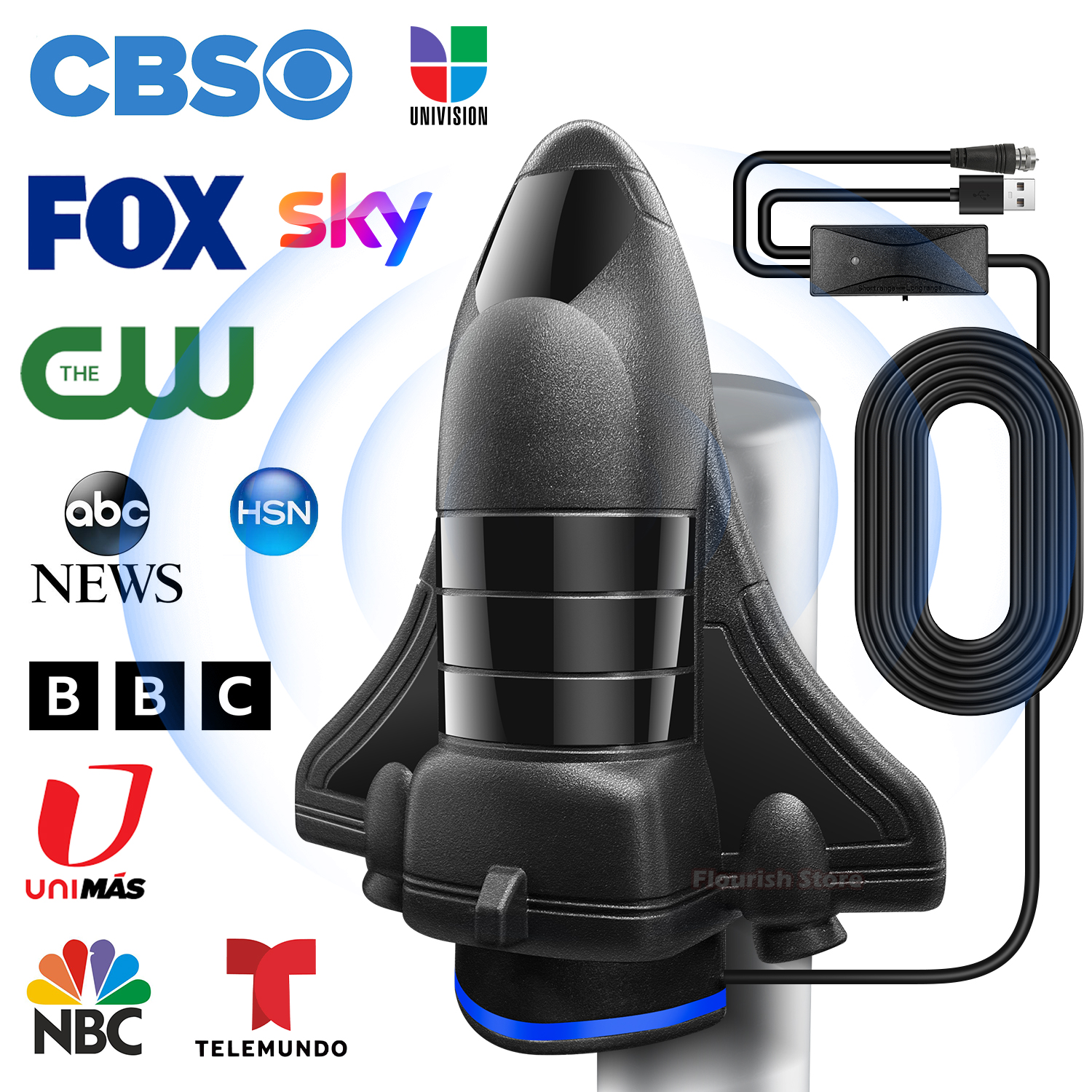 3200+ Miles Range TV Antenna,Digital TV Antenna Indoor Outdoor with Amplifier Signal Booster,Portable HDTV Antennas Support 4K: Blue