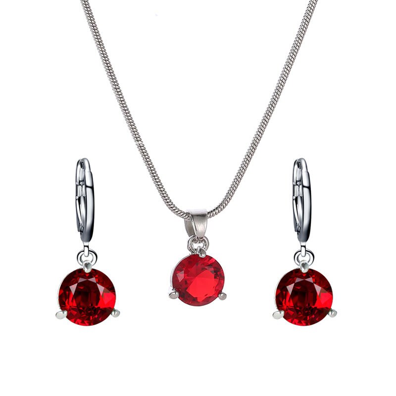 temperament sieraden ketting/oorbellen tweedelige ronde multicolor crystal hanger set: red