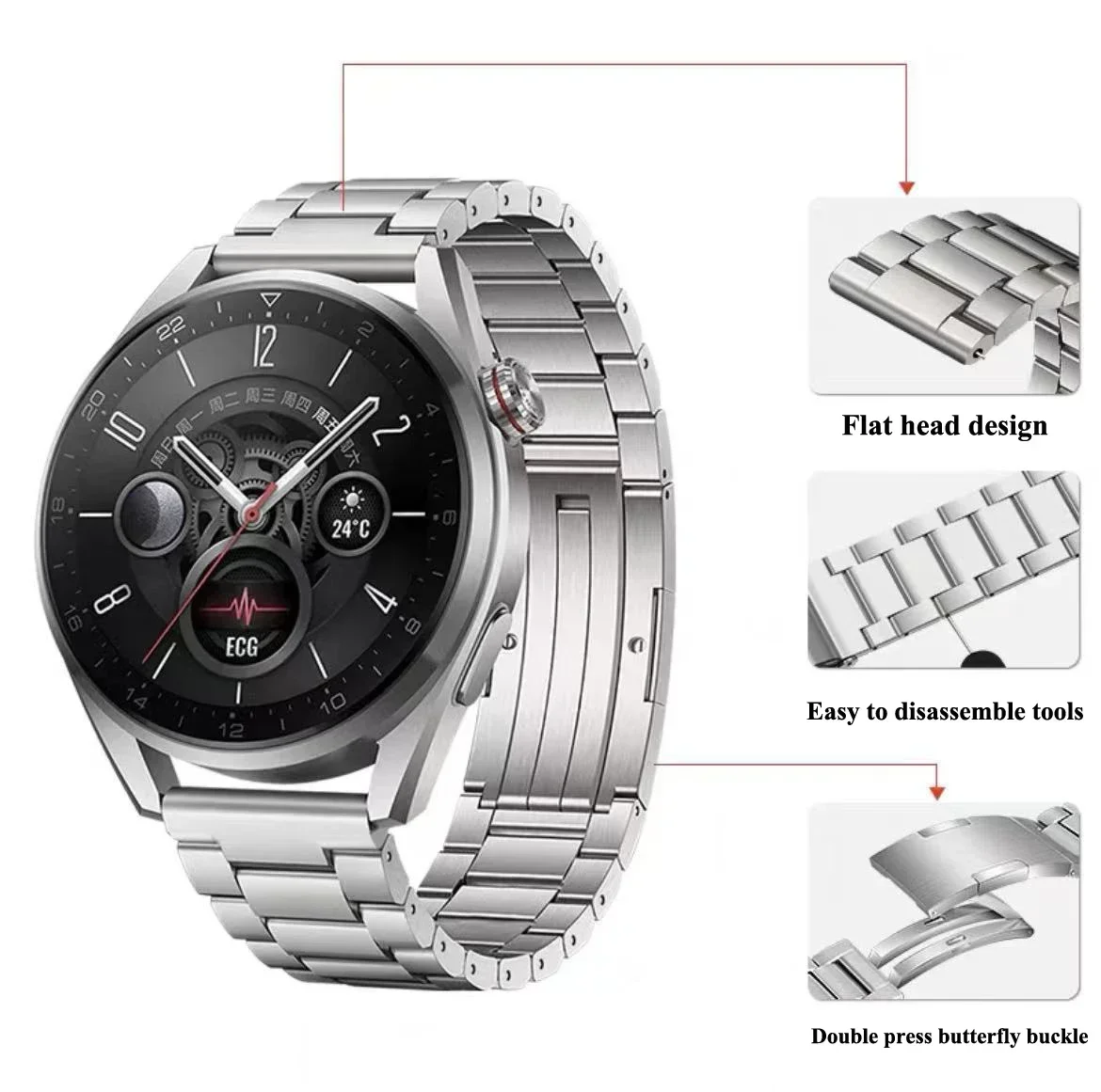 Titanium metalen band voor oneplus watch 2, luxe zakelijke armband, polsbandje 22mm, ultieme schakelarmband voor oppo watch x band