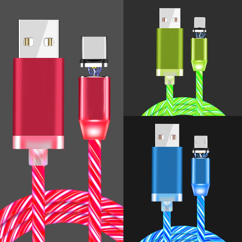 Led Magnetische Vloeiende Light Usb Oplaadkabel Voor Iphone X Usb Type C Kabel Micro Usb Cabo Voor Huawei Type-C Lader