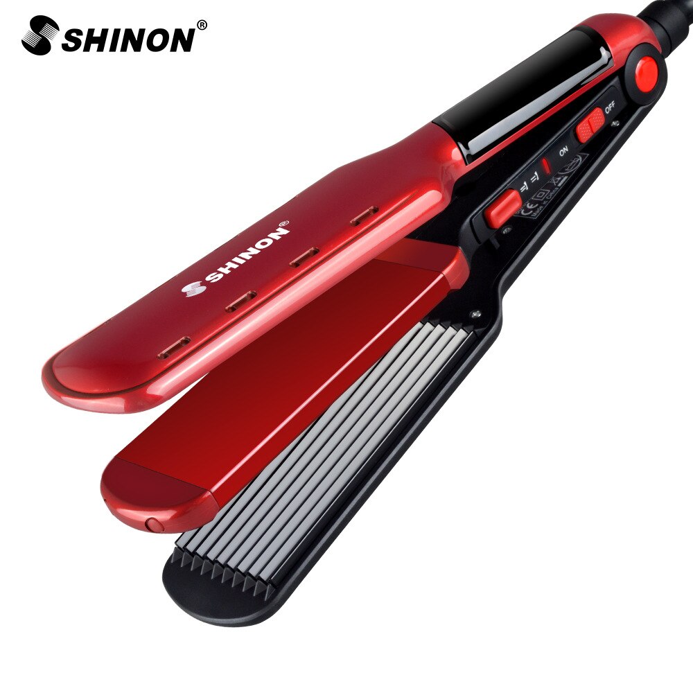 2 in 1 Hair Splint Curly Hair Straightener Multifunction Electric Magic Curler Automatic Curling Iron Hair Straightener Brush: Red / US