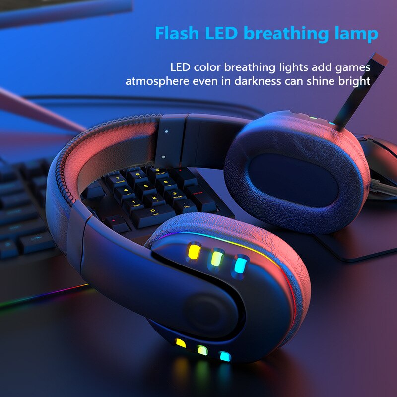 Head-mounted Wired Gaming Headset Colorful Glow LED Light Noise-canceling Microphon Stereo Headphones For Laptop Tablet Gamer