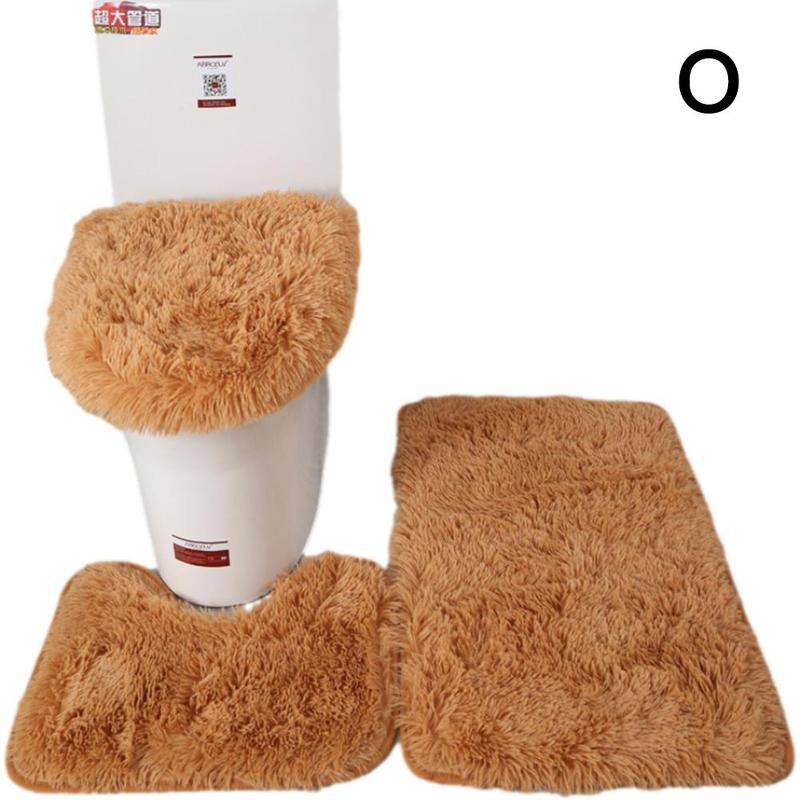 3 Stks/set Kleur Badkamer Mat Set Rechthoek Pluizige Haren Bad Tapijten Moderne Wc Deksel Cover Tapijten Kit Badkamer Accessoires: Khaki