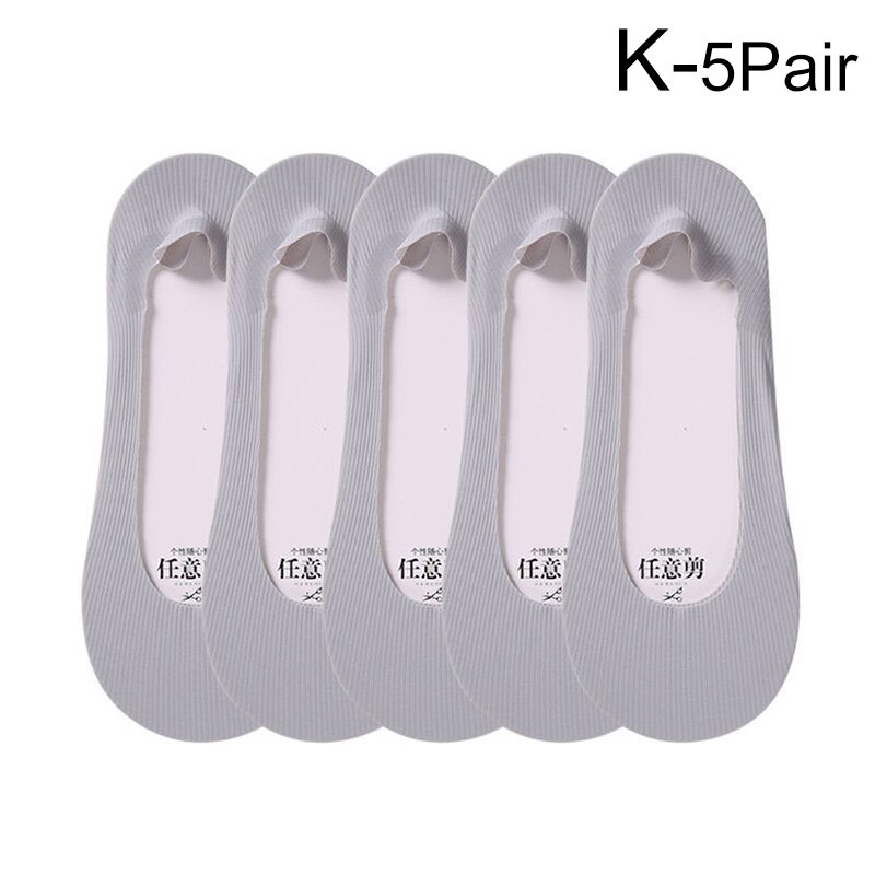 5Pairs Woman Ice Silk Invisible Boat Socks Women's Short Socks Female Ladies Shallow Mouth No Show Socks Slippers Summer Style: K