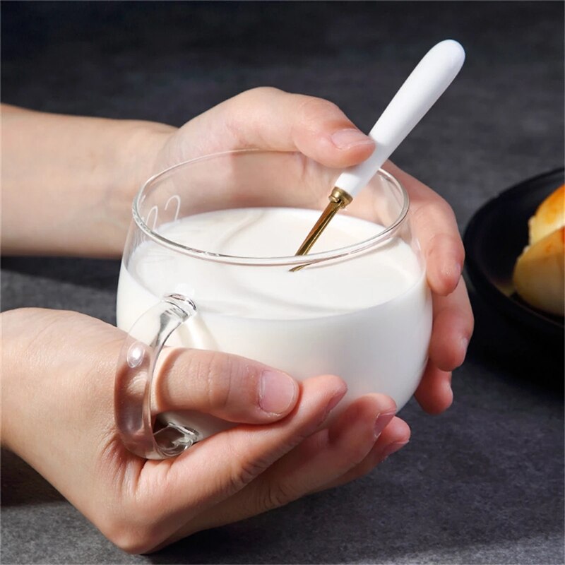 Visual Touch Good Morning Transparent Glass Cup With Handle Tumbler Mug Glassware Coffee Tea Cups Milk Beer Soup Wine