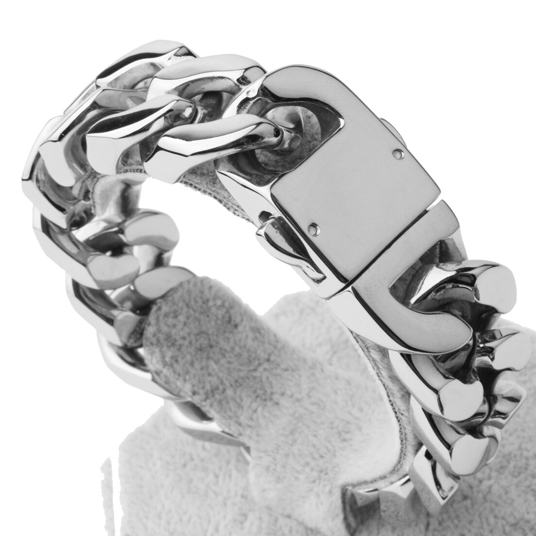 20mm Polished Cut Curb Cuban Link 316L Stainless Steel Bracelet Mens Chain Boys Jewelry: Silver