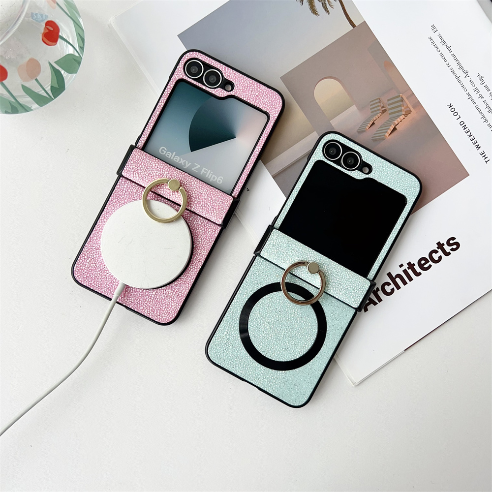 Glitter Magnetische Ring Houder Case voor Samsung Galaxy Z Flip6 Zflip5 ZFlip 3 4 5 6 Magsafe Draadloze Lading Scharnier Schokbestendige Cover