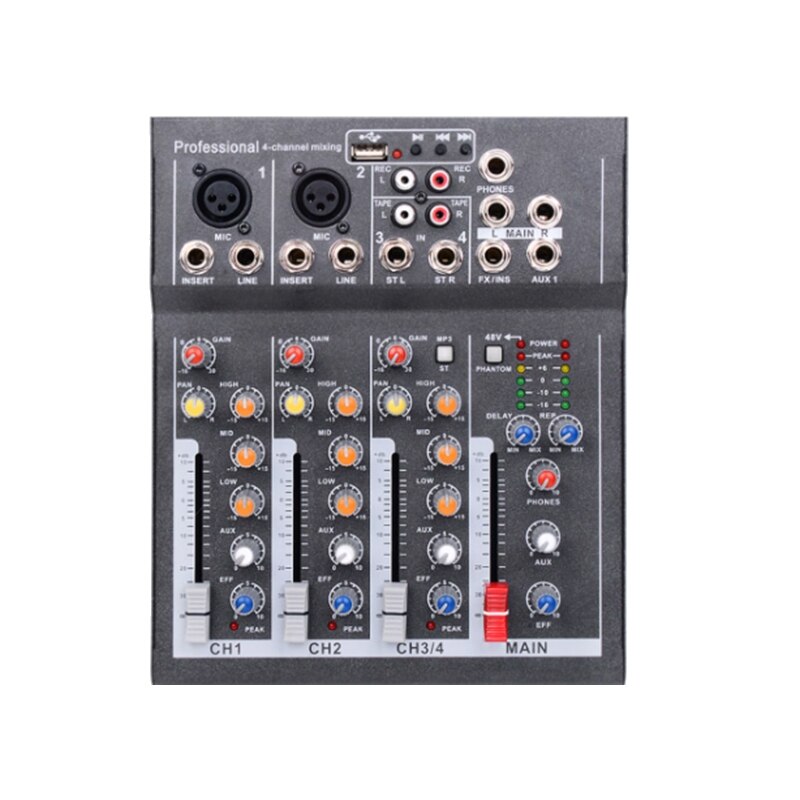 Mini Portable Audio Mixer with USB DJ Sound Mixing Console MP3 Jack 4 Channel Karaoke 48V Amplifier for Karaoke(EU Plug): Default Title
