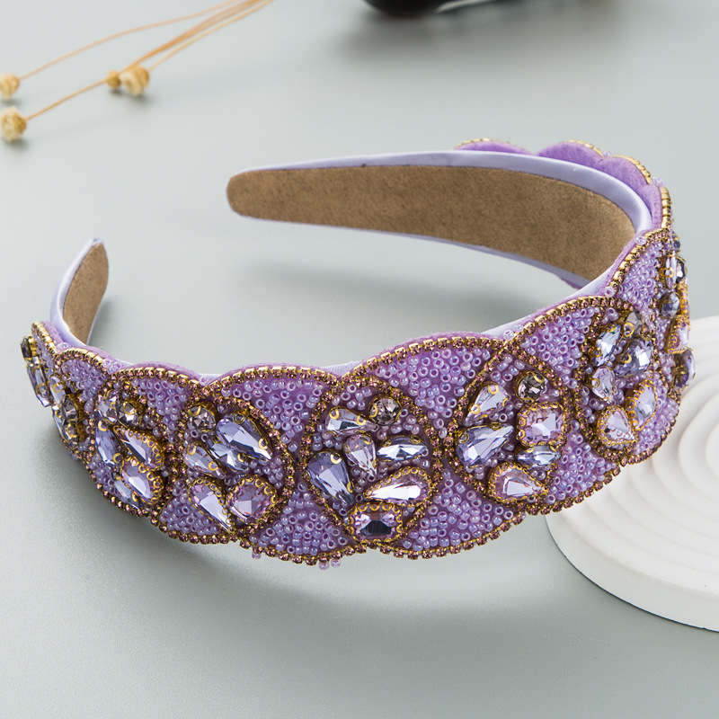Luxury Baroque Purple Shiny Rhinestone Headbands Hair Accessories Women Trend Party Hairband Girl Hair Band Headwear: Blue