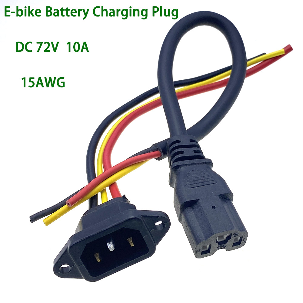 E-bike Battery Charging Plug Three Vertical Charging Socket with Cable Wire Connector for Electric Vehicle 72V 10A Connector