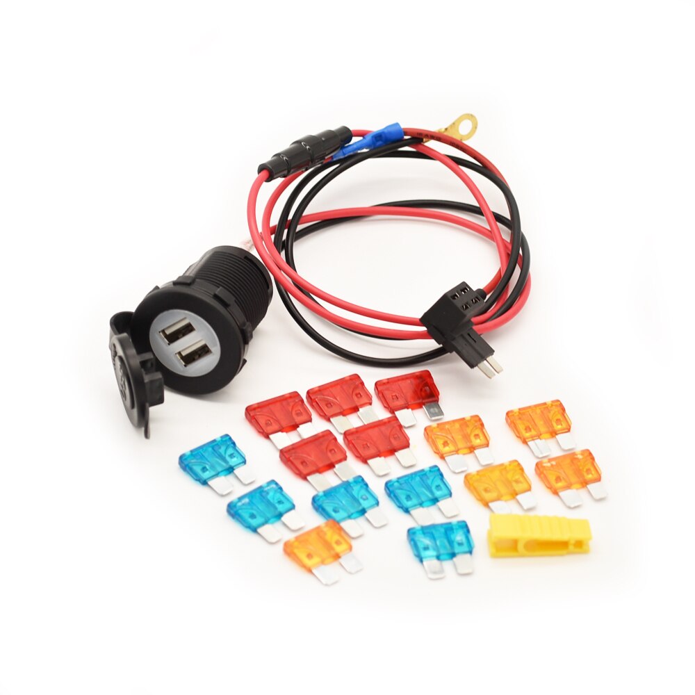 Jtron car fuse tap turn dual USB sockect adapter DC12V 10A cable extention 60cm with blad fuse full kit for RV boat