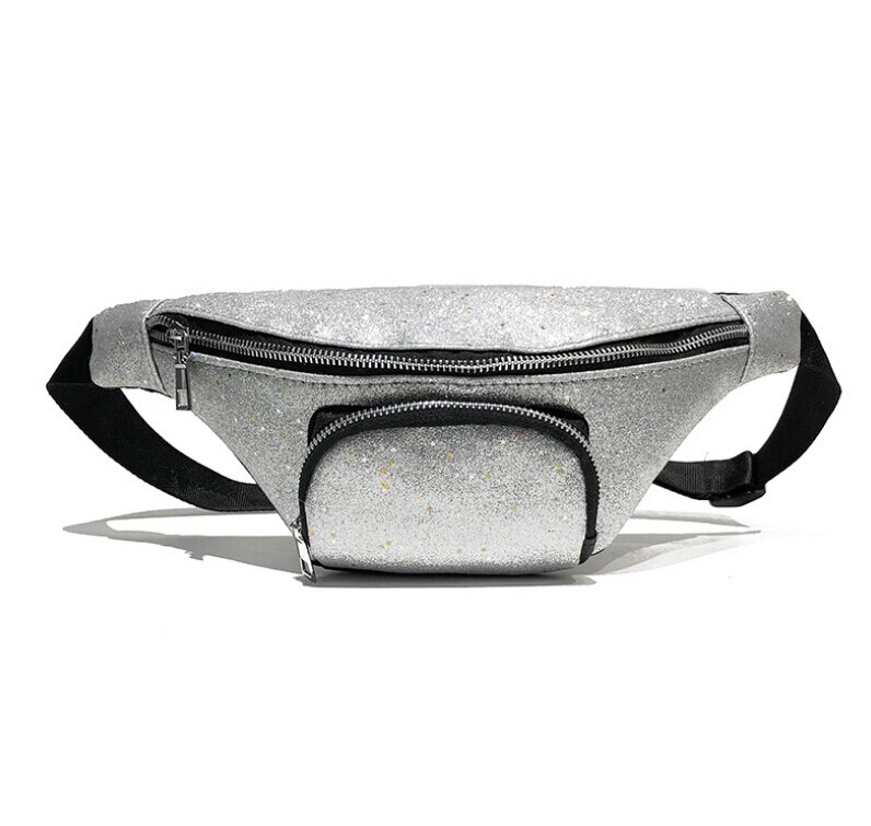 Women's Waist Fanny Pack - Sequin Travel Hip Bum Bag - Small Purse Chest Pouch - Crossbody Shoulder Bag: Silver