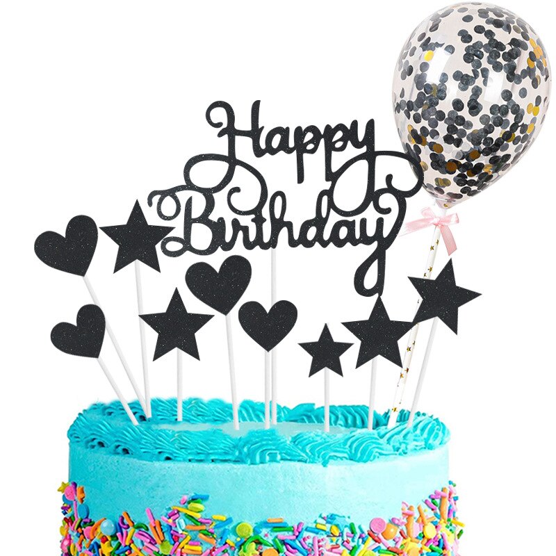 Décoration de gâteau d'anniversaire, ballons confettis, drapeau, décor de fête d'anniversaire pour enfants, garçon ou fille, fête prénatale, mariage: black package