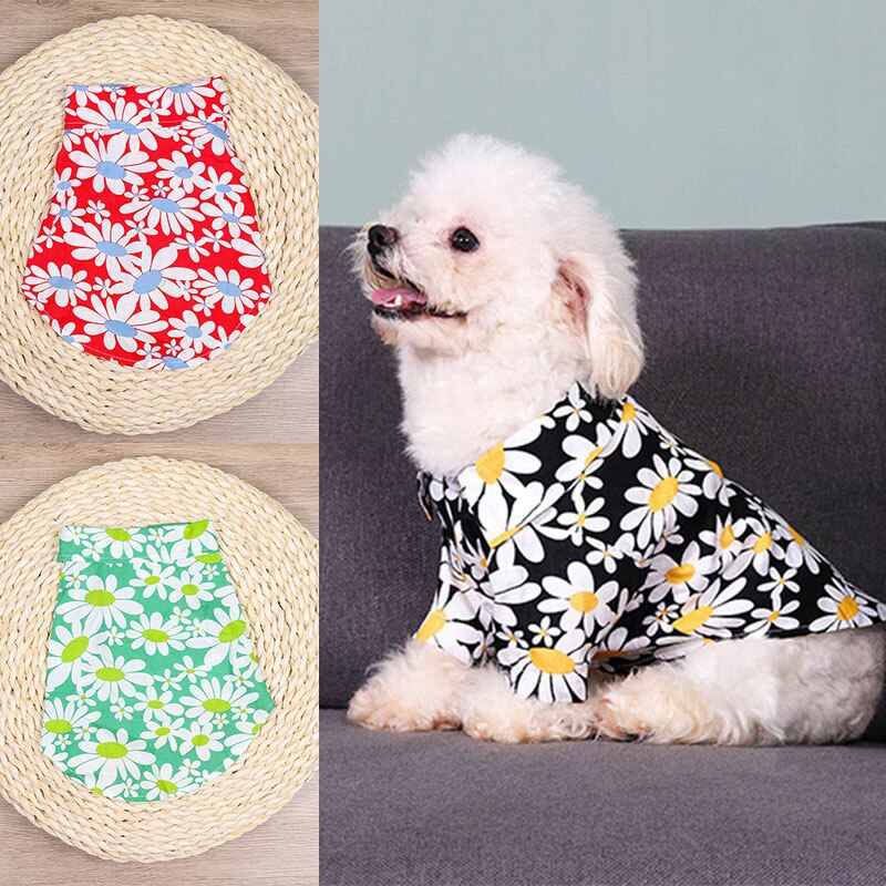 T-shirt à deux pattes en coton avec imprimé de chrysanthème pour chien, gilet d'été à boutons, produit pour animaux de compagnie, fournitures pour chiens, nouveauté