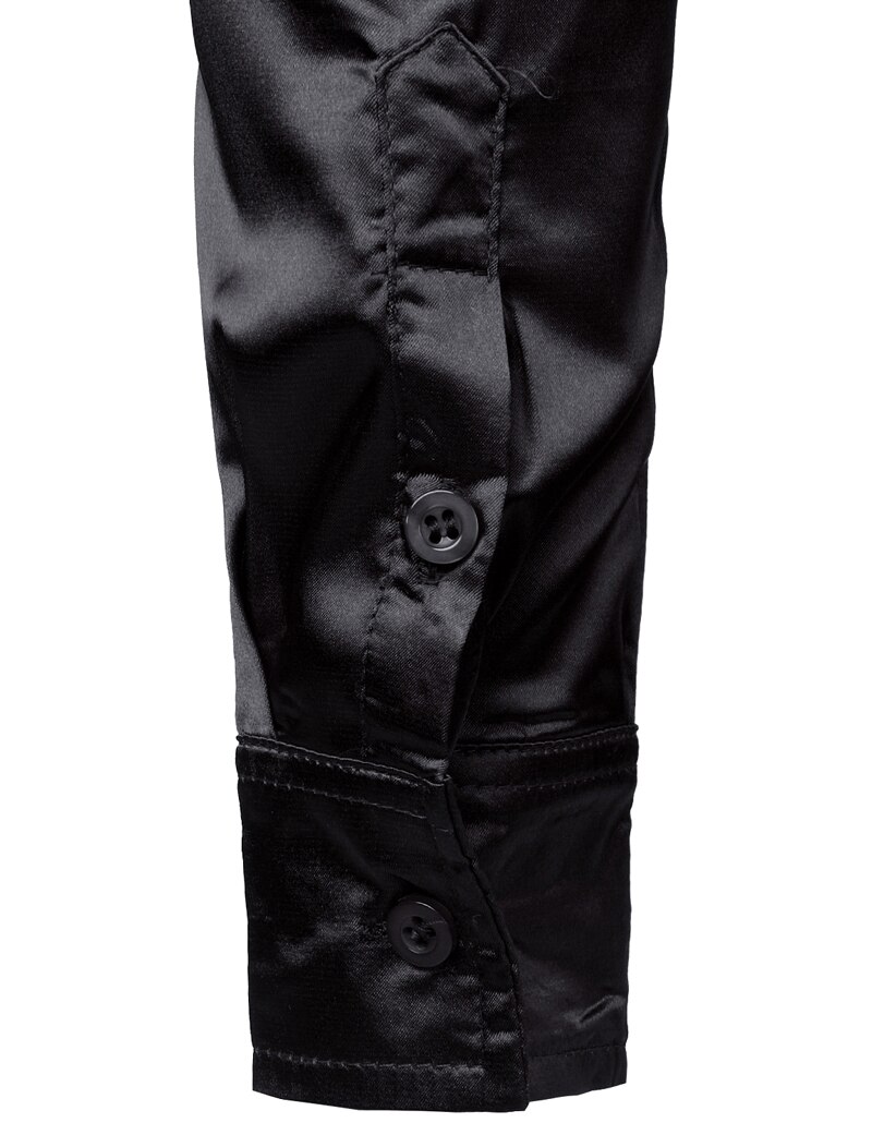 Chemise en satin noir pour homme, vêtement en soie lisse, coupe mince près du corps style smoking, idéal pour une fête décontractée, un mariage ou un bal, collection luxe
