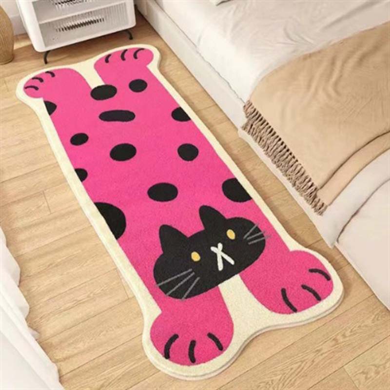 Cute Cat Faux Cashmere Bedside Carpet Cartoon Soft Anti-Slip Foot Rug for Bedroom Water Absorbing Wear-Resistant Home Floor Mat: 50x160cm / Red