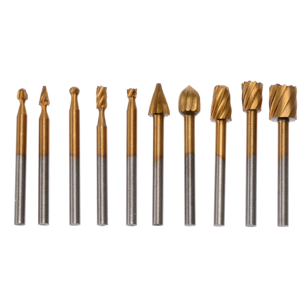 10 stuks 3mm metalen titanium frezen roterende vijlen houtbewerking graveerfrees gereedschapsmachines