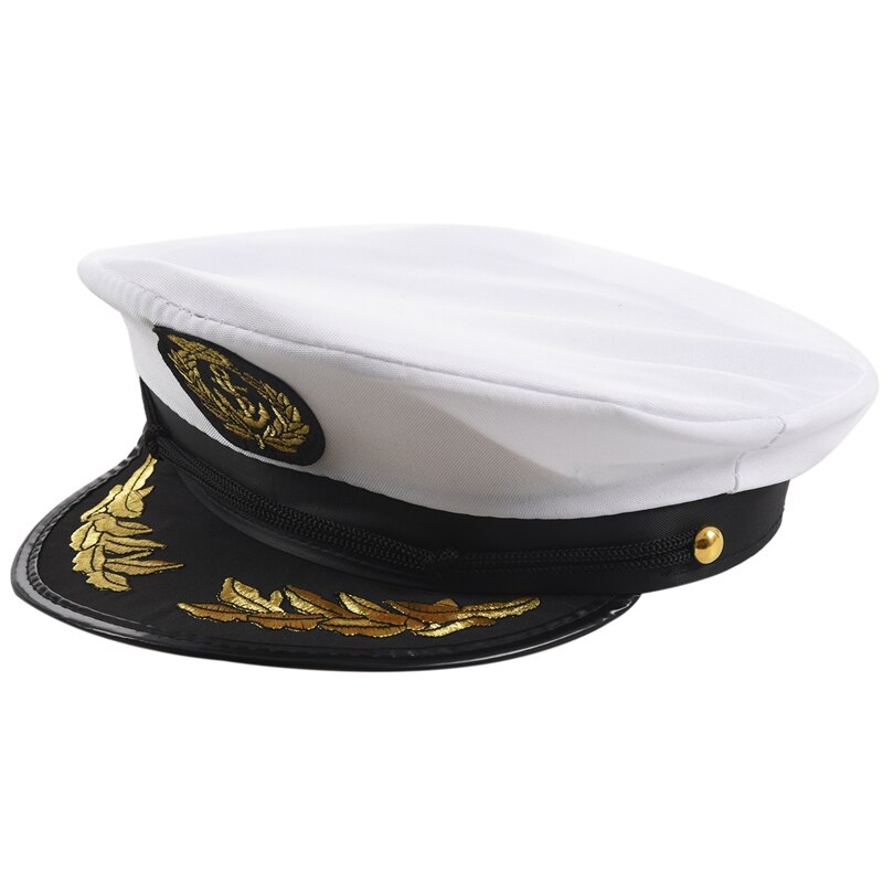 Voksen yacht båd kaptajn hat marineblå cap skib sømand kostume fest fancy kjole sort + hvid: Default Title