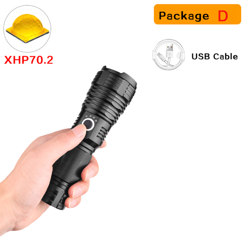 Super Bright XHP90 USB Rechargeable LED Flashlight Powerful Torch Waterproof XHP70 Light Use 18650 or 26650 Battery