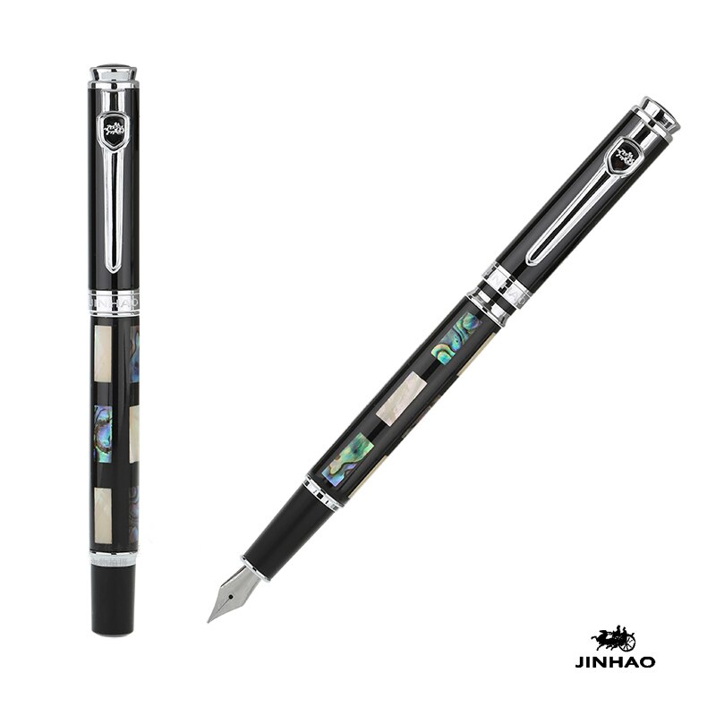 JINHAO 8802 Office School Supplies Traditional Chinese painting plum blossom Silver ceramic fountain Pen: F / 0.5MM