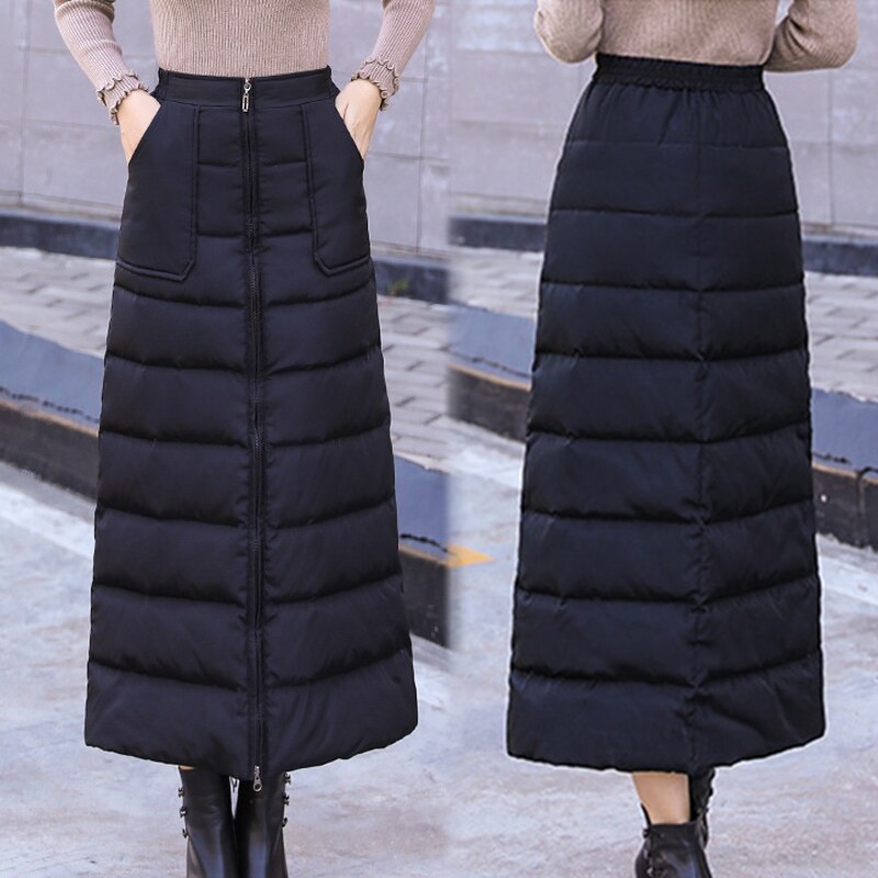 Winter katoenen rok met hoge taille, ritssluiting, lange warme rok, verdikking voor dames, a-lijn rokken  k2: 4xl