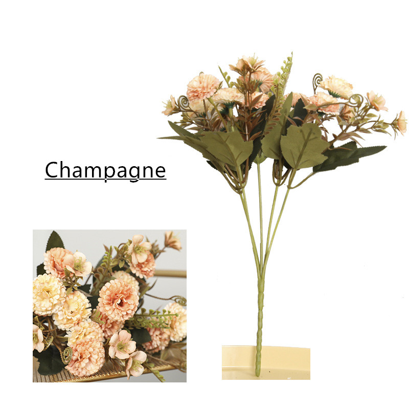 5 grener 11 hoder hjemme juledekor kunstig nellike bukett silke blomster mødre nellike blomst veggmaterialer: Champagne