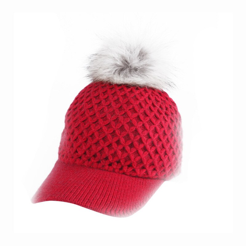 Herfst winter muts effen gebreide baseball pet met fuax bont pompons bal voor dames heren buiten warme gebreide muts baseball petten