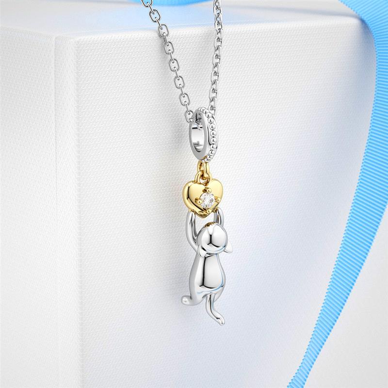 DALARAN Silver Charm Fit Original Bracelet Beads 925 Sterling Silver Dangle Charms Heart CZ Cat Bead Women Jewelry