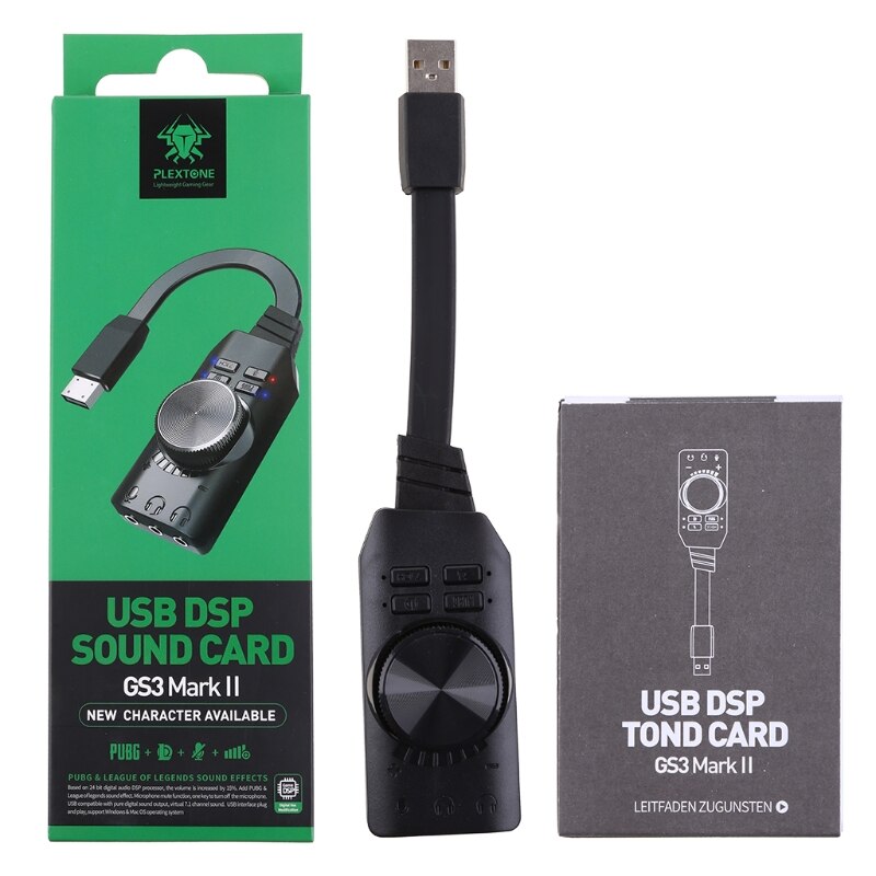 GS3 Externe USB 7.1-geluidskaart – Plug & Play, Met Microfoon Mute En Volume