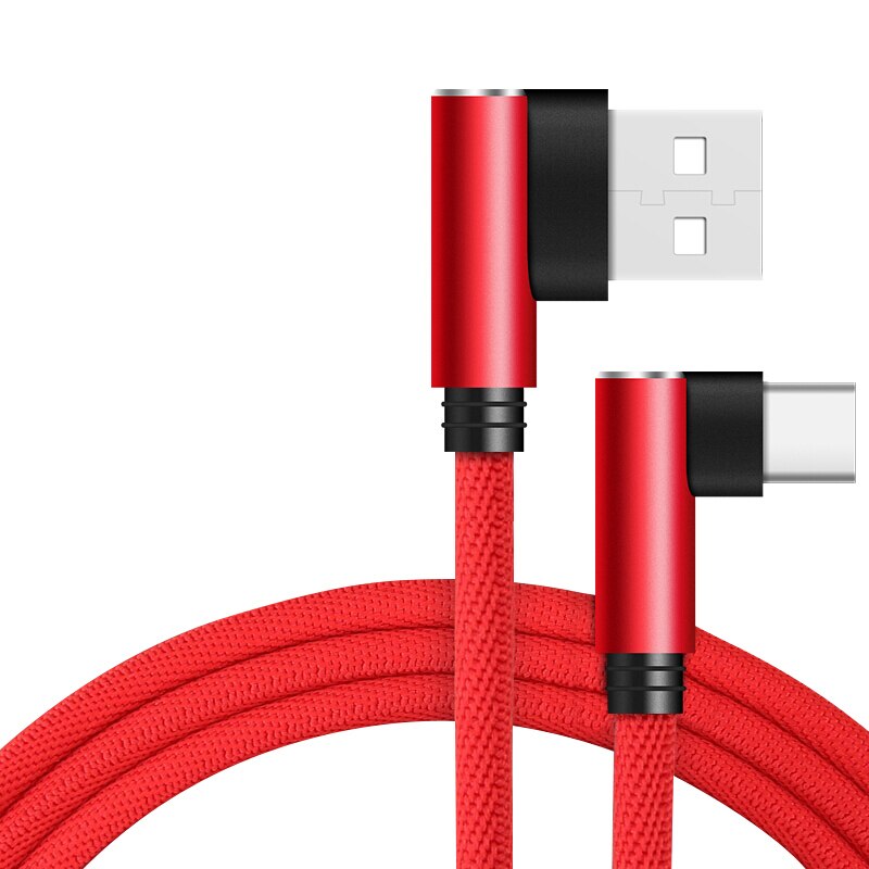 MUSTTRUE 90 Graden USB Type C Snelle Oplaadkabel voor Xiaomi Note 8 pro Samsung a50 Oneplus Charger Usb- C Datakabel type c Draad: Red / 3m