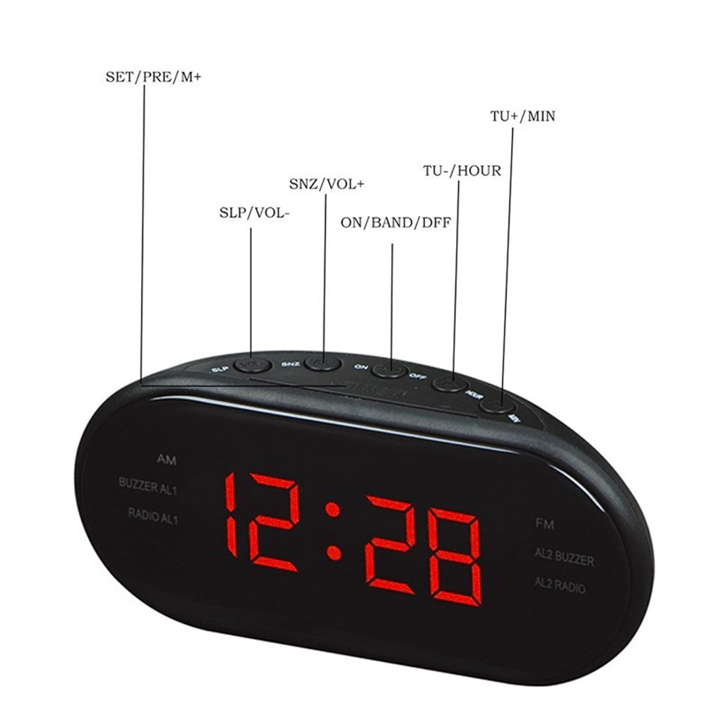 AM/FM LED Clock Electronic Desktop Alarm Clock Digital Table Radio Home Office Supplies US Plug
