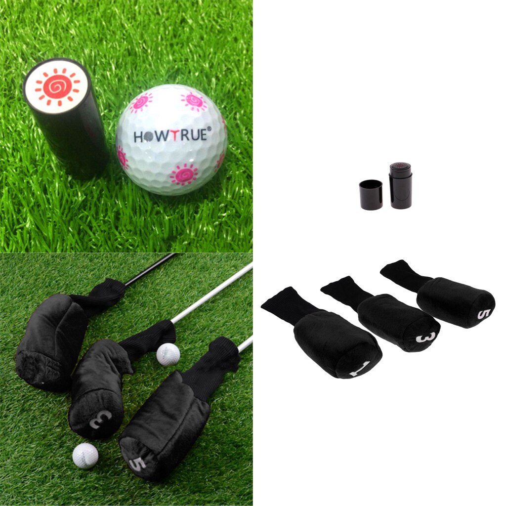 Set Di 3pcs Golf Club Testa di Legno Della Copertura Headcover Con Il Sole di Figura della Sfera Stamper