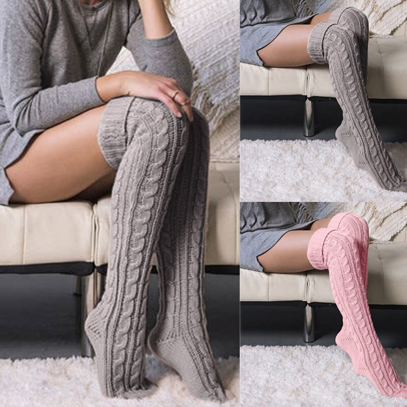 Over The Knee Knit Socks Women Cable Knit Thigh High Boot Socks Winter Leg Warmers ENA88
