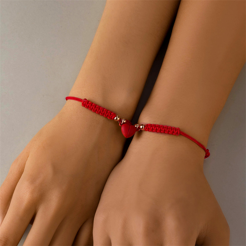 Pulsera con imán de corazón hecha a mano para mujeres y hombres, pulsera trenzada ajustable a la para parejas, conjuntos de joyería de amistad Bestie para amantes