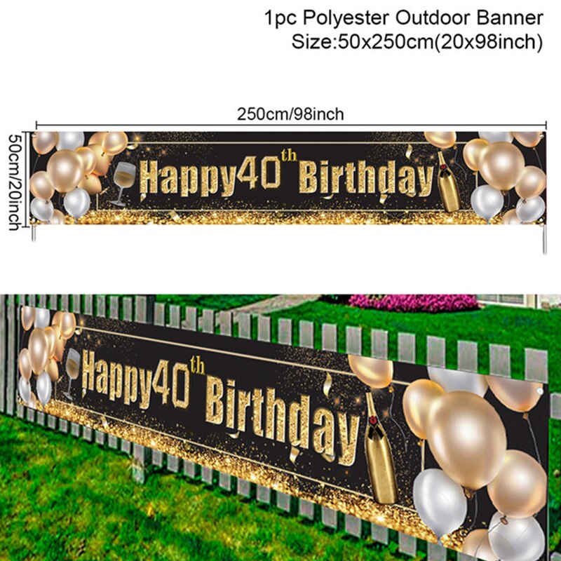 Pancarta de feliz cumpleaños 30, 40, 50, 60, 70, 80, 90, decoración para de cumpleaños para adultos 40, 50, 60, 60, suministros para de aniversario: 40th