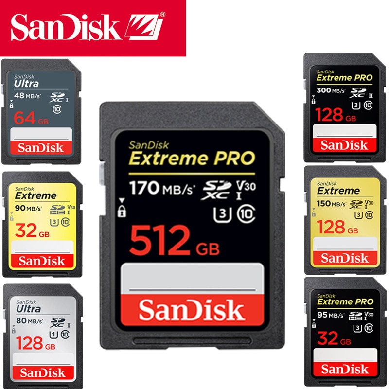 Original sandisk extreme pro/ultra 64gb sd-kort minneskort 32gb flash-kort 128gb 16 gb klass 10 u3 för 1080p 3d full hd-kamera