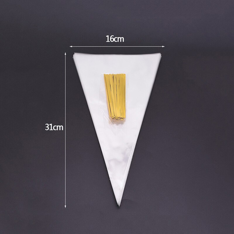 50 stk gjennomsiktig plastpose kjeglepose bryllupsgodteripose bursdagsfest cellofanposer klar popcornpose pakking kakepose: M -16 x 31cm-50 stk